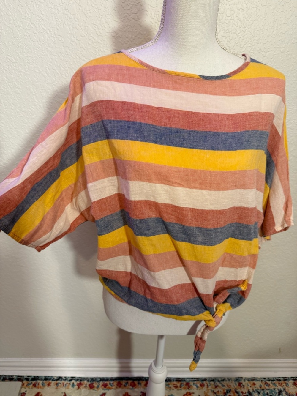 Striped Boatneck Knot-Front Women’s Top in Multi-Color